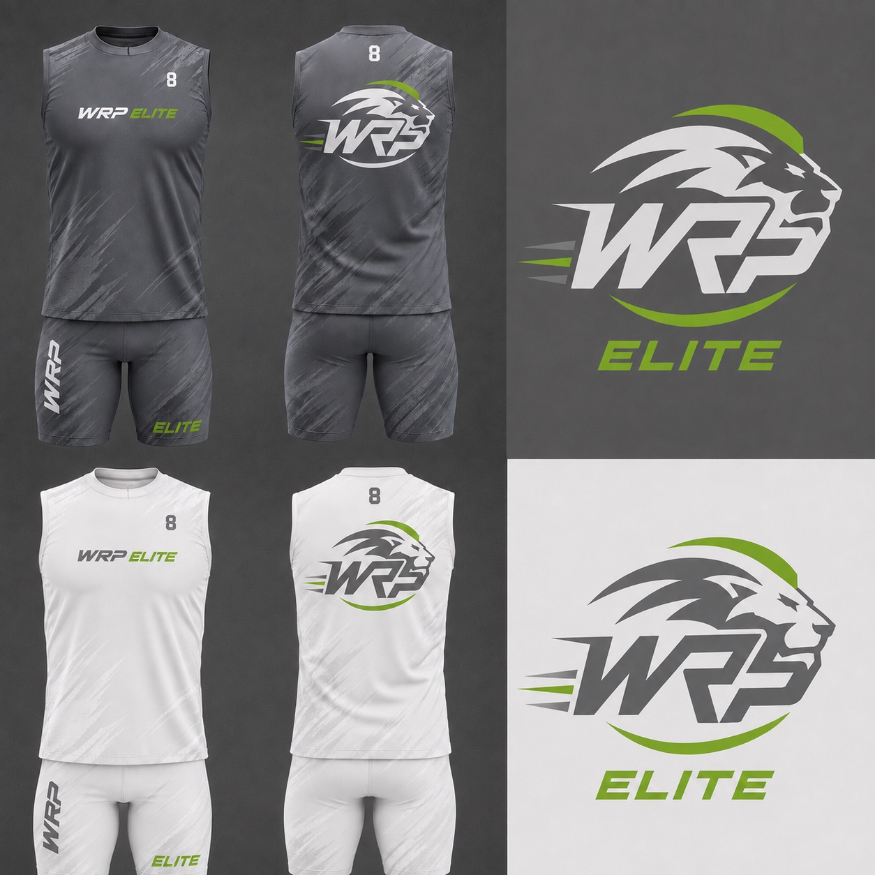 WRP Elite gray and white 7v7 uniforms with lion logo